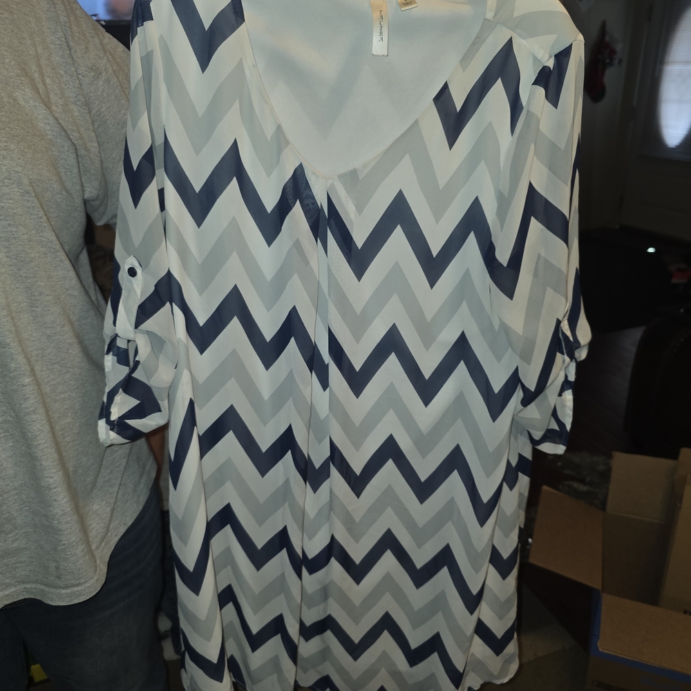 Tacera Navy and White Chevron Blouse